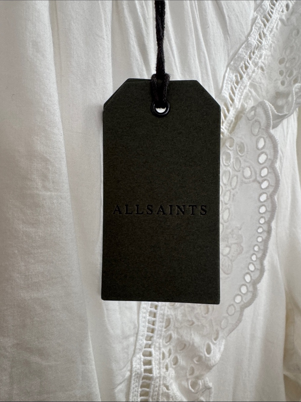 All Saints White Eyelet Lace Detail Top with Black Tag - Picture 2 of 3